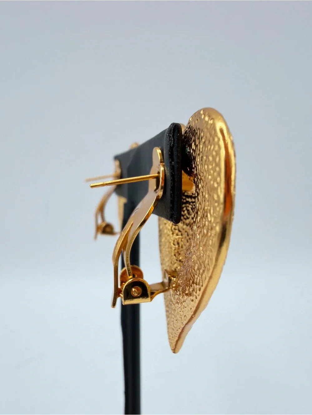 Vintage YVES SAINT LAURENT YSL Textured Heart Pierced Earrings - Picture 5 of 8